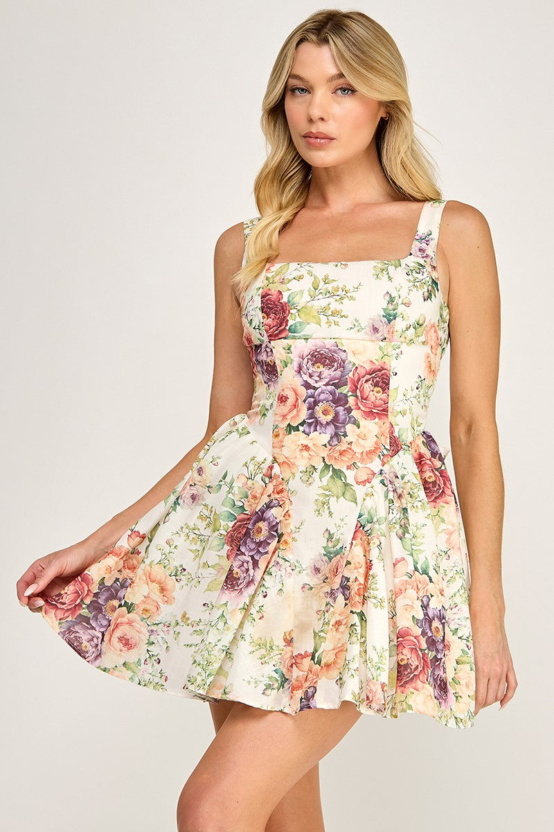 retro floral mini dress Kandy Retro Floral Mini Dress Shop American Threads Women's Trendy Online Boutique Pink / M / No returns/exchanges