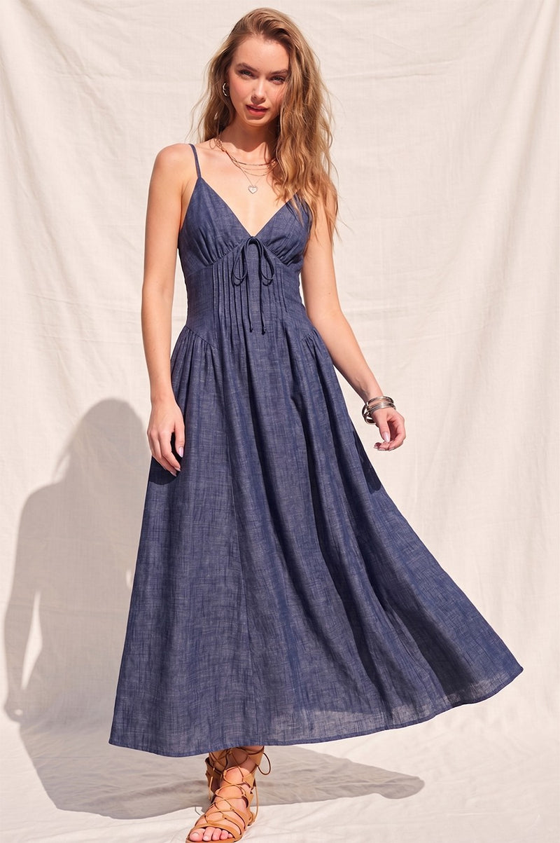 dark denim maxi dress Marigold Sleeveless Wash SMALL Loose Midi Dress, Breezy Size:P Classic Blue Shirt dress outfit Available In Dark Denim