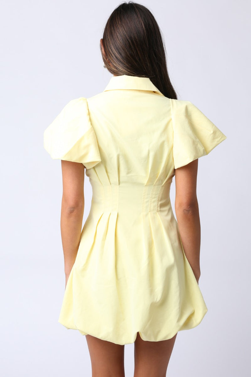 Queenie Short Bubble Sleeve Zip Up Mini Dress Yellow – Miss Match Group Inc