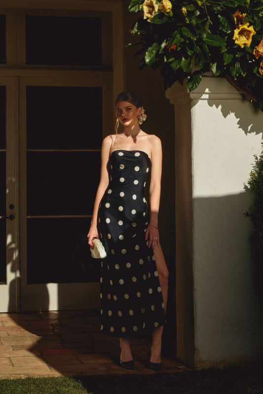 black and gold polka dot maxi dress Monroe Sleeveless Print t17