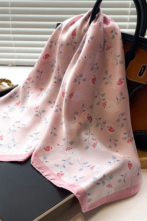 Phoenix Floral Print Square Pretty Neck Wrap Scarf Pink  display picture 1