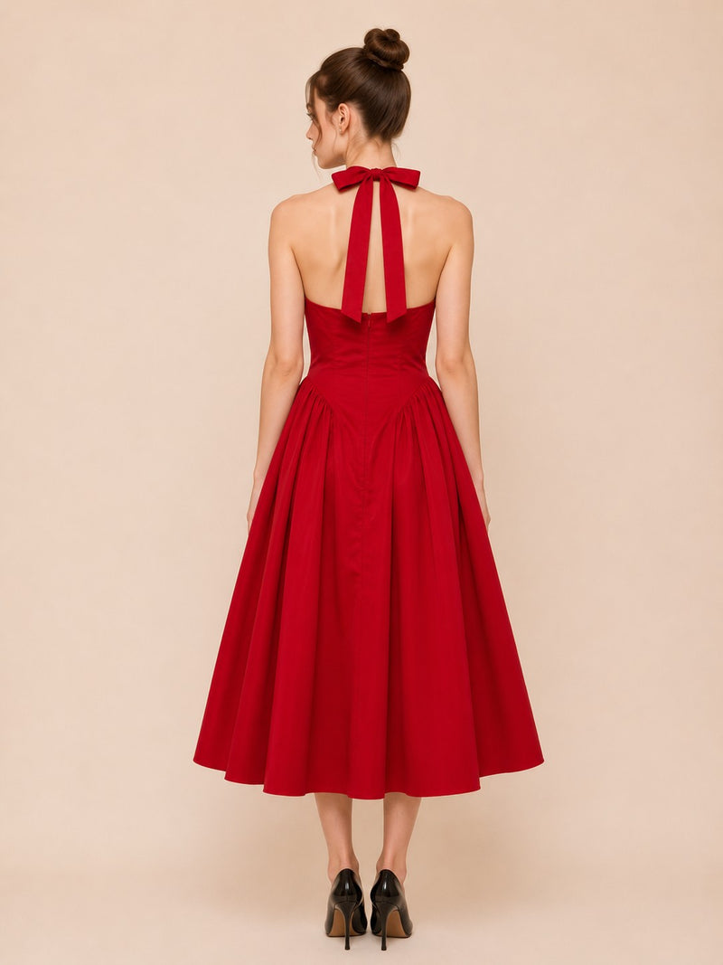 red halter midi dress Slow Dance Chain Halter Midi Dress Red