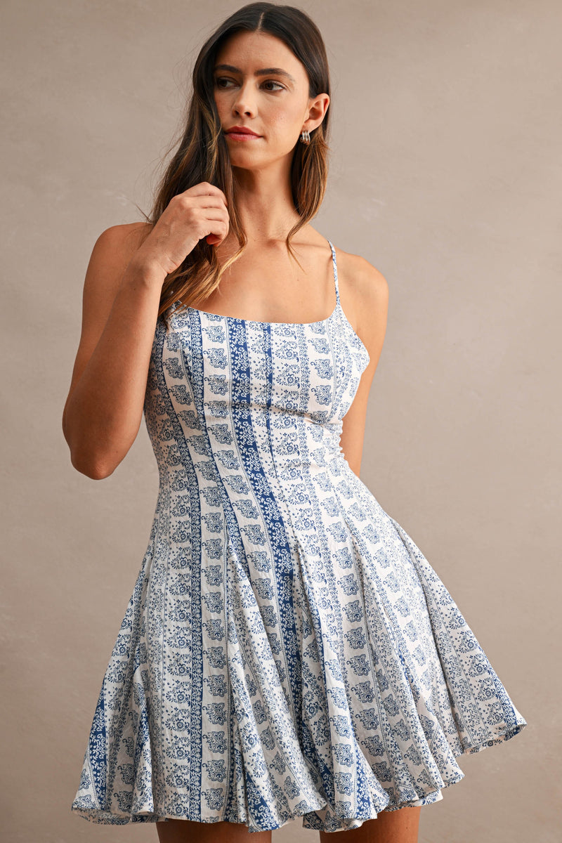 blue paisley mini dress Paisley Bubble Hem Cotton Mini Dress