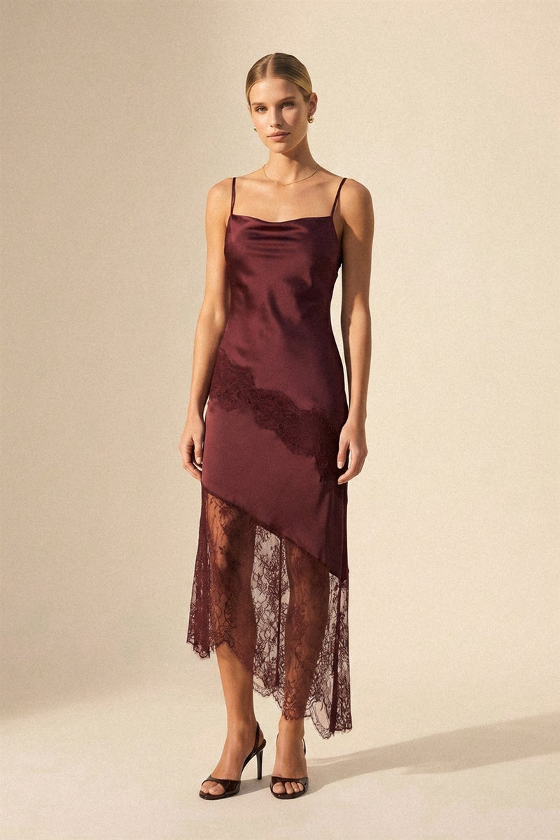 Waitlist 8/16 • Padma Sleeveless Ethereal Lace Midi Dress Burgundy SMALL