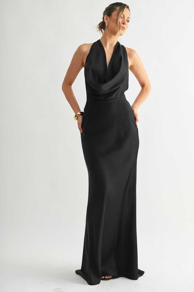 Liv Sleeveless Halter Open Back Maxi Dress Black LARGE
