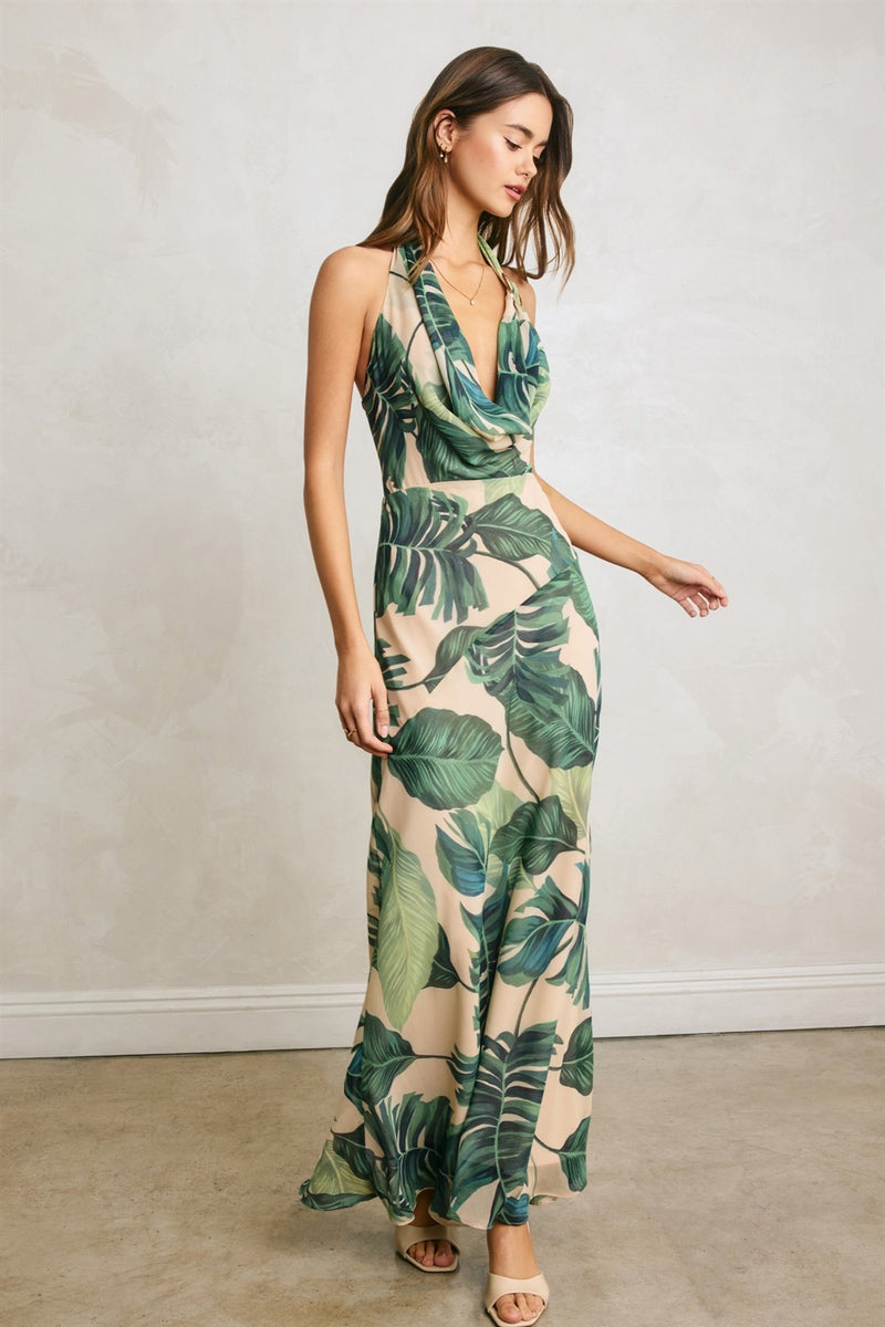 green tropical maxi dress Sleeveless Tropical Floral Maxi Dress for Beach Vacation