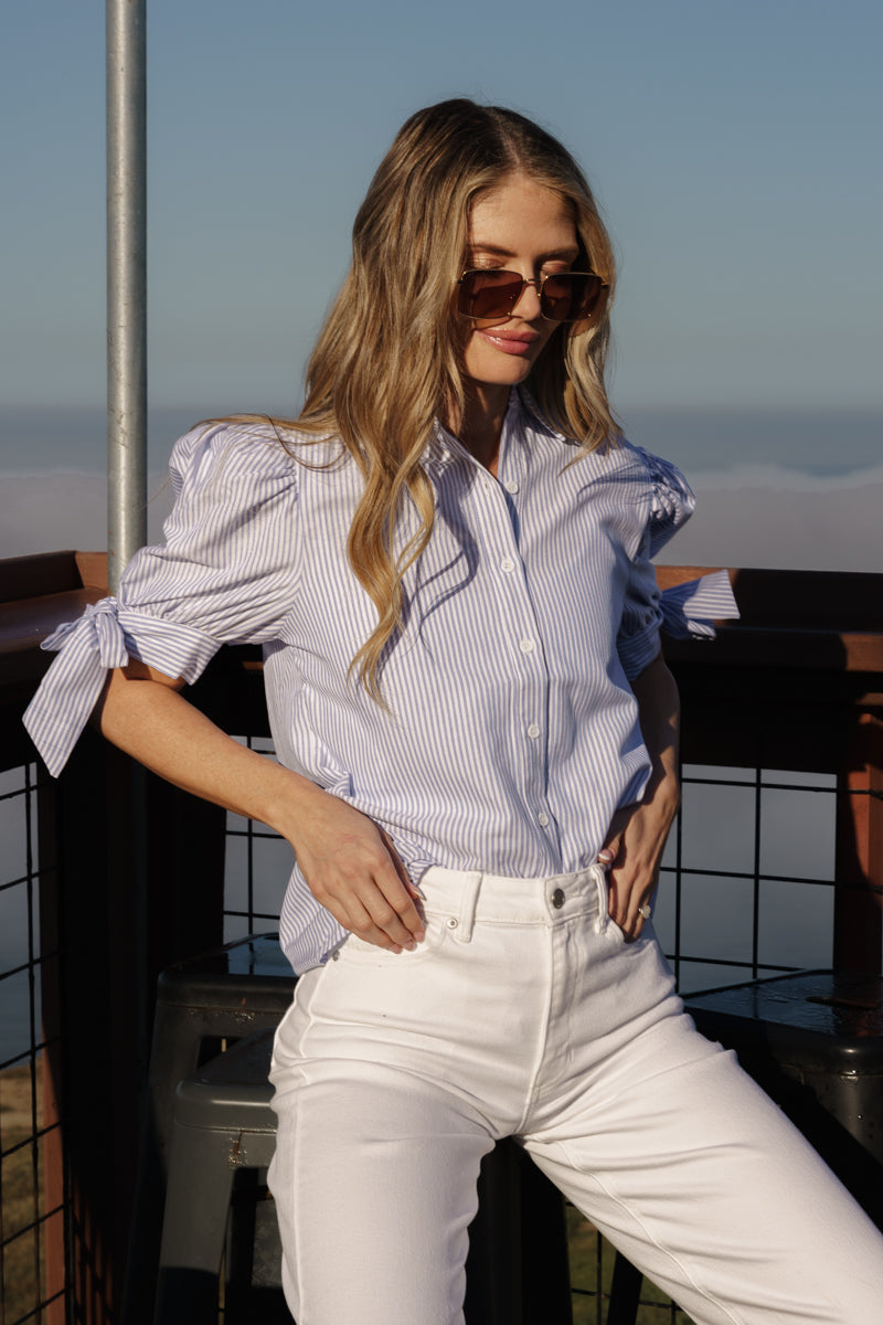 puff sleeve dress shirt Eleanor Stripe Puff Sleeve Blouse