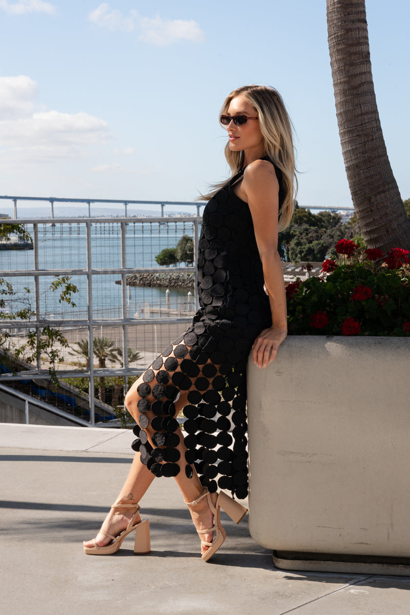 crochet midi dress black Farm Rio Lace Crochet Midi Dress - Black