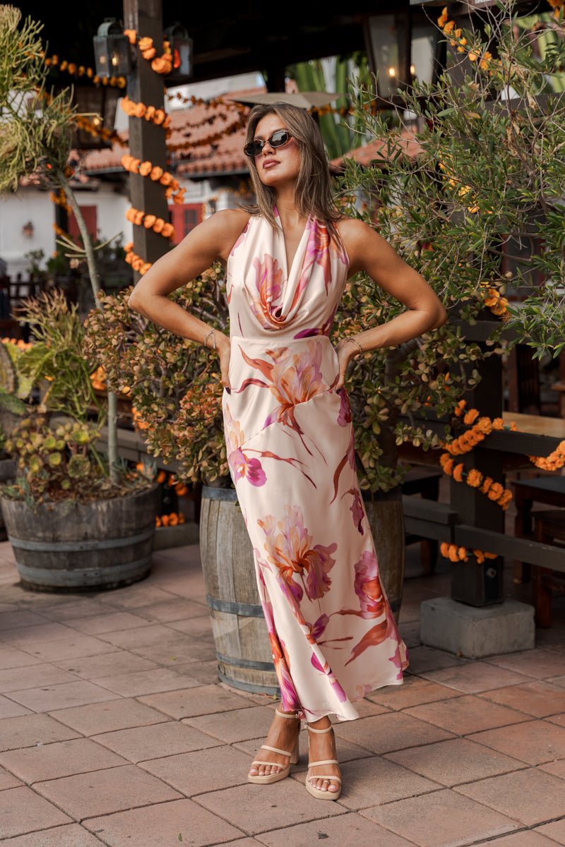 halter floral dress Rowan Sleeveless Print Maxi Pink – Miss Match Group Inc Uocefik Birthday Dresses For dev-position-formal-prom-outfits:number:18 Red 1% Elastane. Color:Chocolate Brown