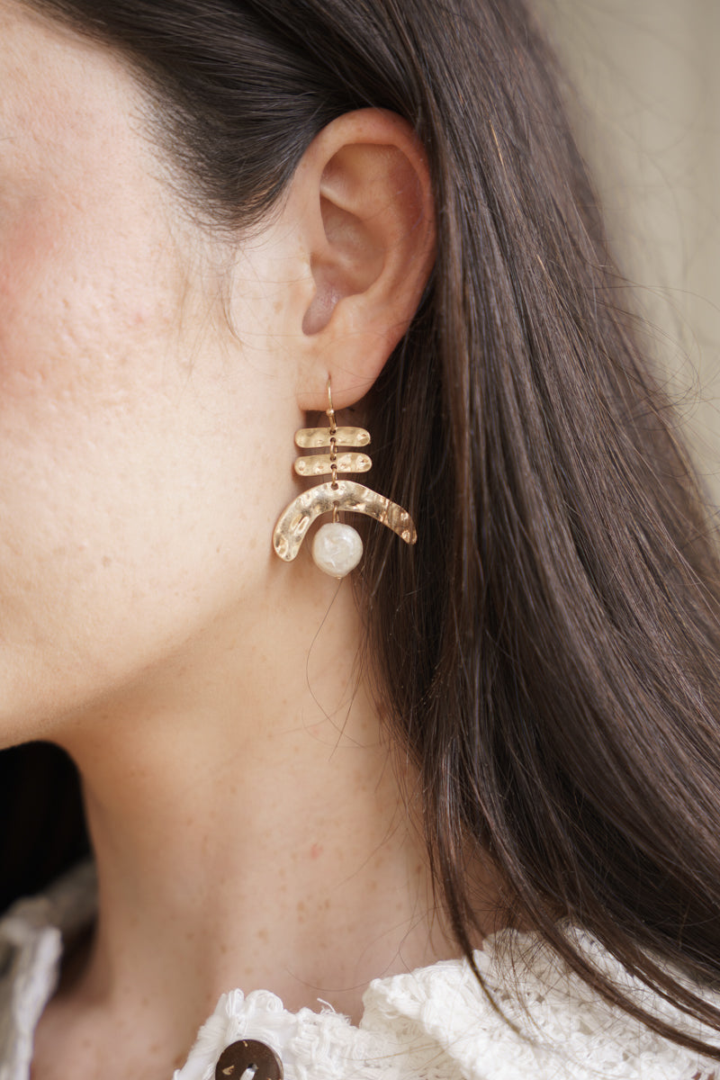 maxi dress earrings Emmerson Tiered Hammered Drop Earrings Gold
