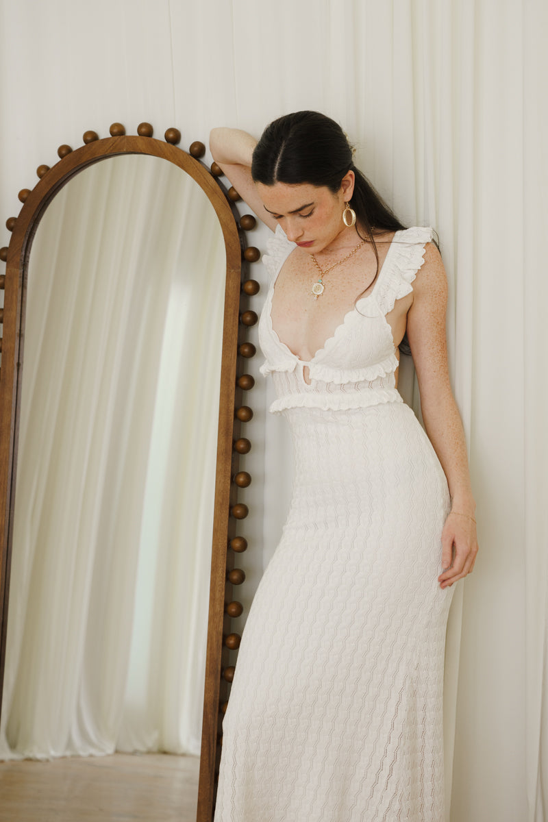 Dakota Sleeveless Open Back Textured Midi Dress White SMALL