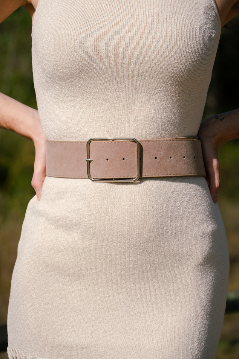Alice Square Metal Buckle Vegan Leather Belt Light Brown