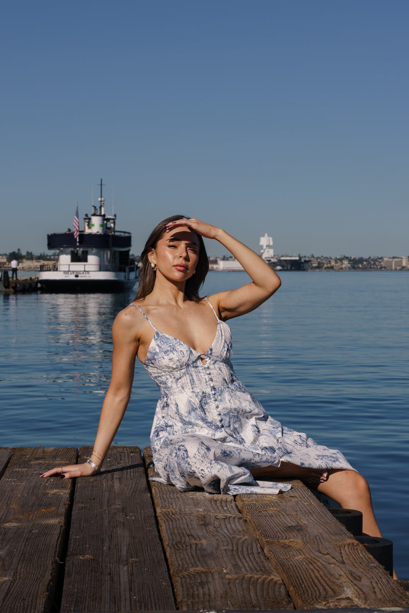 Sema Sleeveless Button Down Floral Print Maxi Dress Blue Small Sema Sleeveless Button Down Floral Print Maxi Dress Blue Small