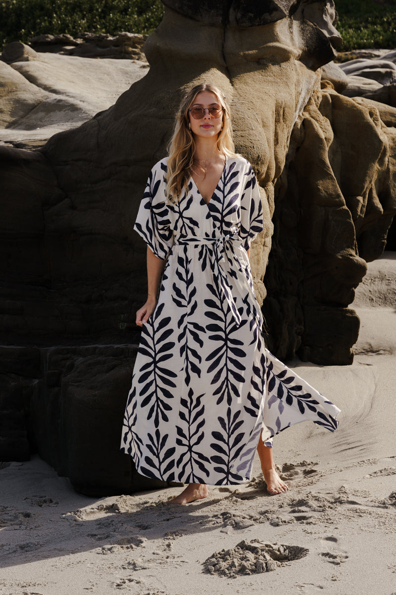 maxi dress with kimono Marble Swirl Kimono Maxi Dress with Slits Boho Resort Style S