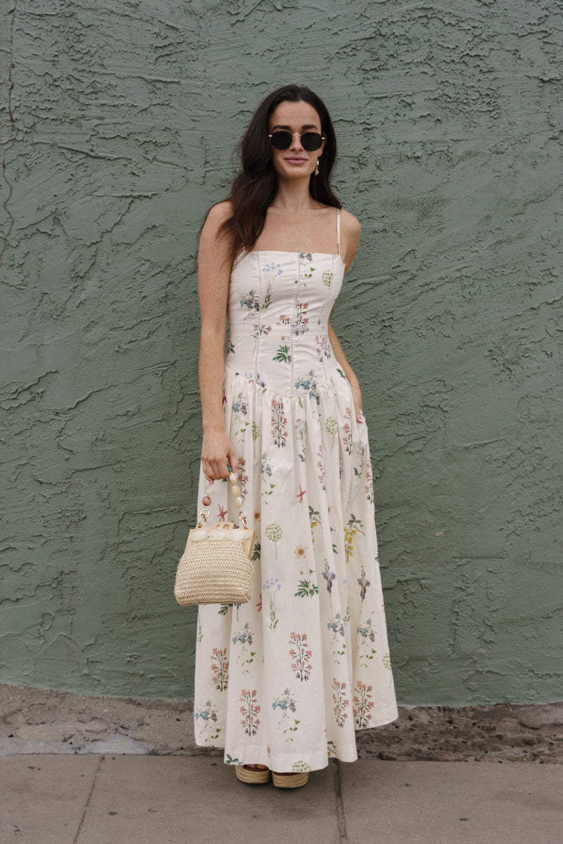 Skylar Sleeveless Floral Print Maxi Dress Cream SMALL