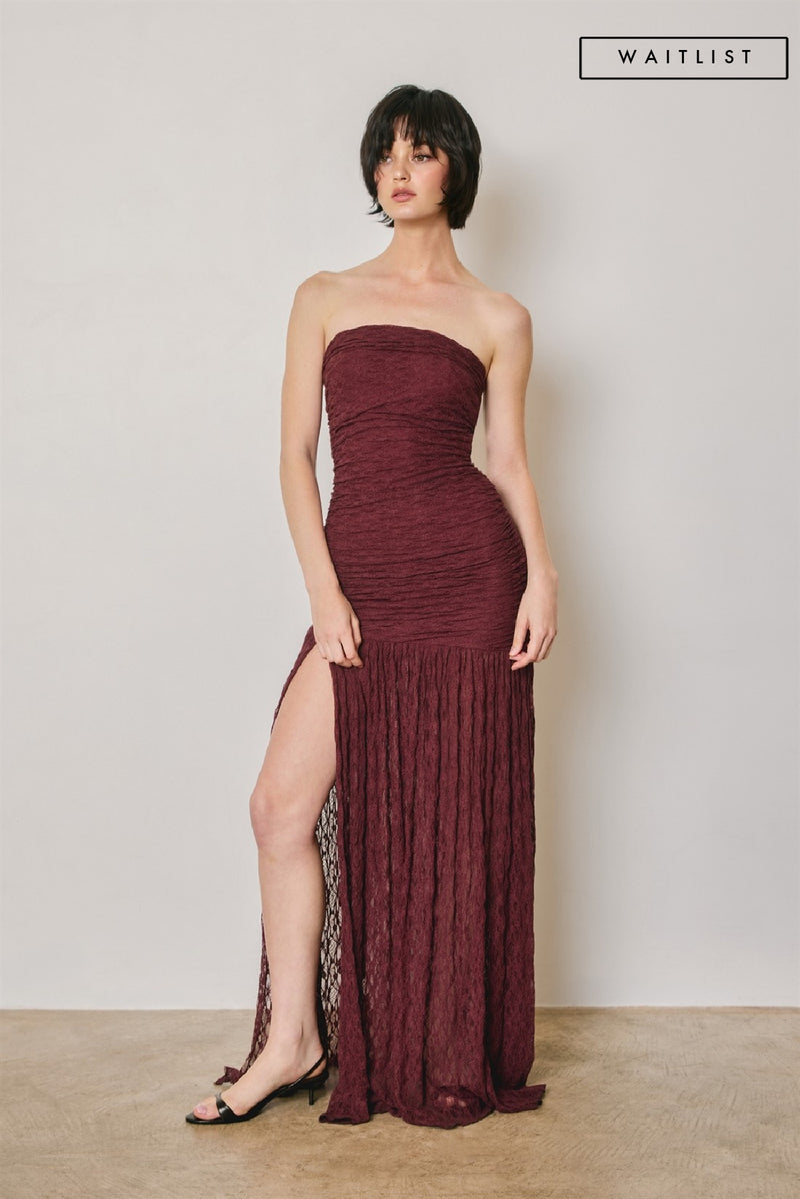 lace maxi dress maroon Burgundy Lace Satin Maxi Dress  self-portrait-US