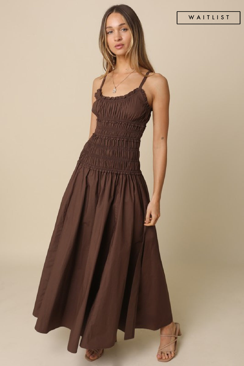 Waitlist 8/20 • Janine Sleeveless Smocked Maxi Dress Brown – Miss Match Group Inc