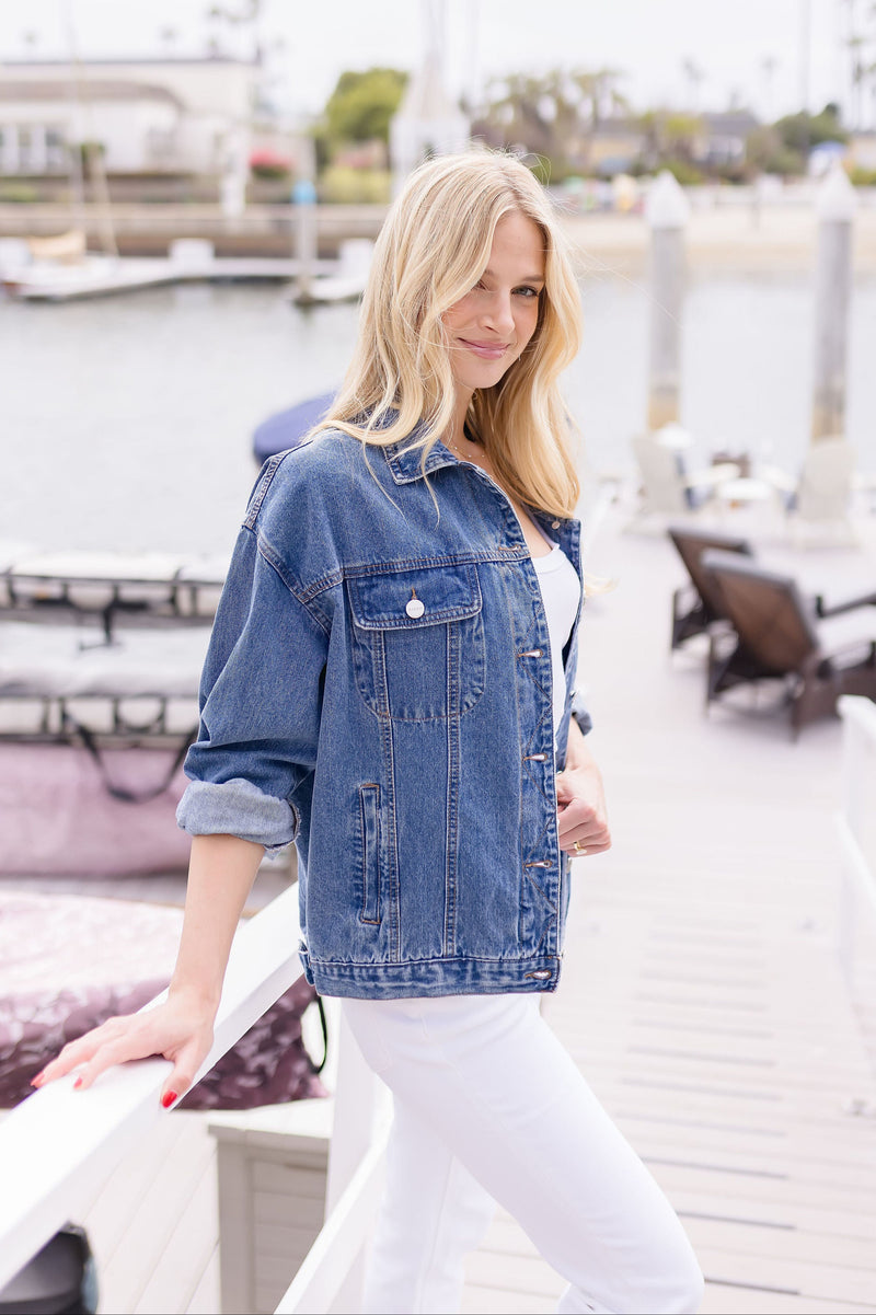Jean Jacket Over Wedding Dress Mae Long Sleeve Button Down Oversized Denim Jacket Dark Wash Miss Match Group Jean Jacket Over Wedding Dress Mae Long Sleeve Button Down Oversized Denim Jacket Dark Wash Miss Match Group