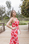 Sleeveless Cowl Neck Floral Print Maxi Dress Red