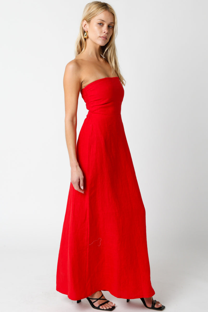 Kerry Sleeveless Linen Maxi Dress Red
