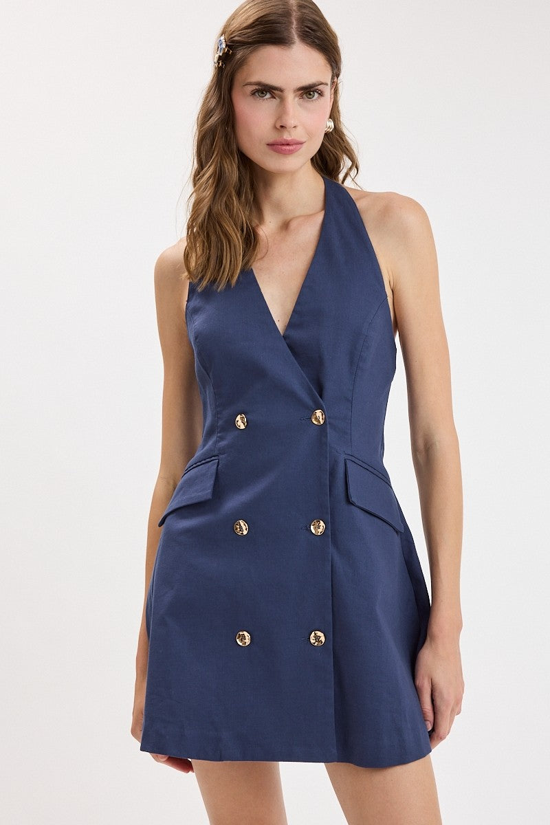 halter mini blazer dress Black Halter Mini Dress