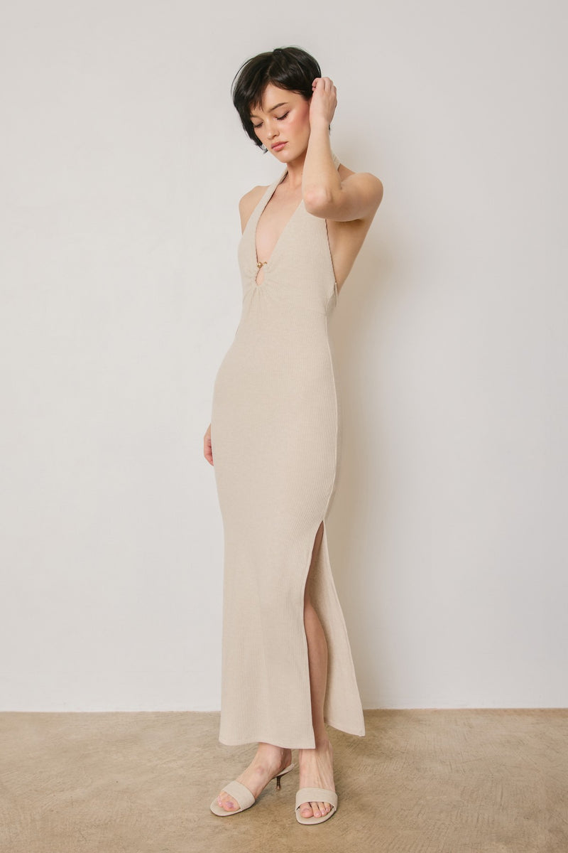 cream open back dress Raya Cotton Backless Maxi Dress - Organic Openback maxi Dress