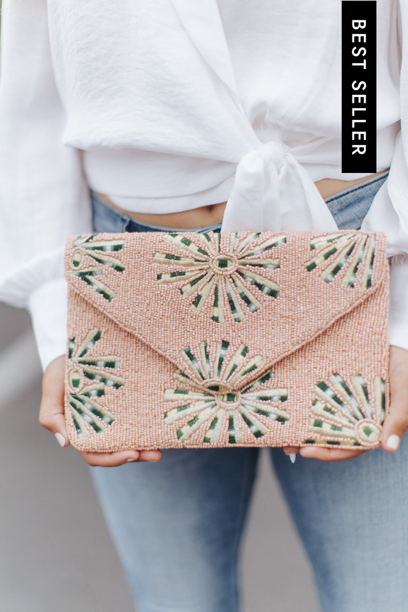 Sloan Embroidered Starburst Beaded Clutch - Pink – Miss Match Group Inc.