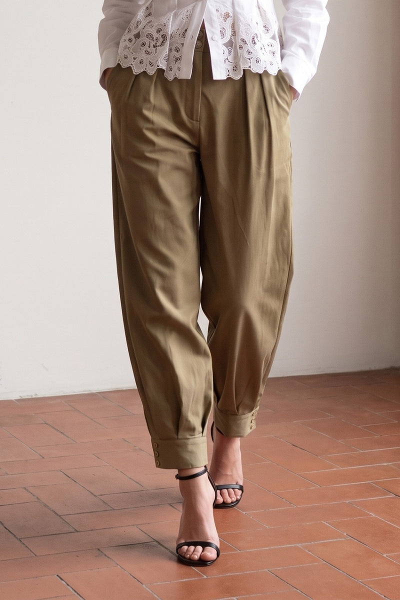 Tasha High Waist Tailored Balloon Woven Pants Khaki