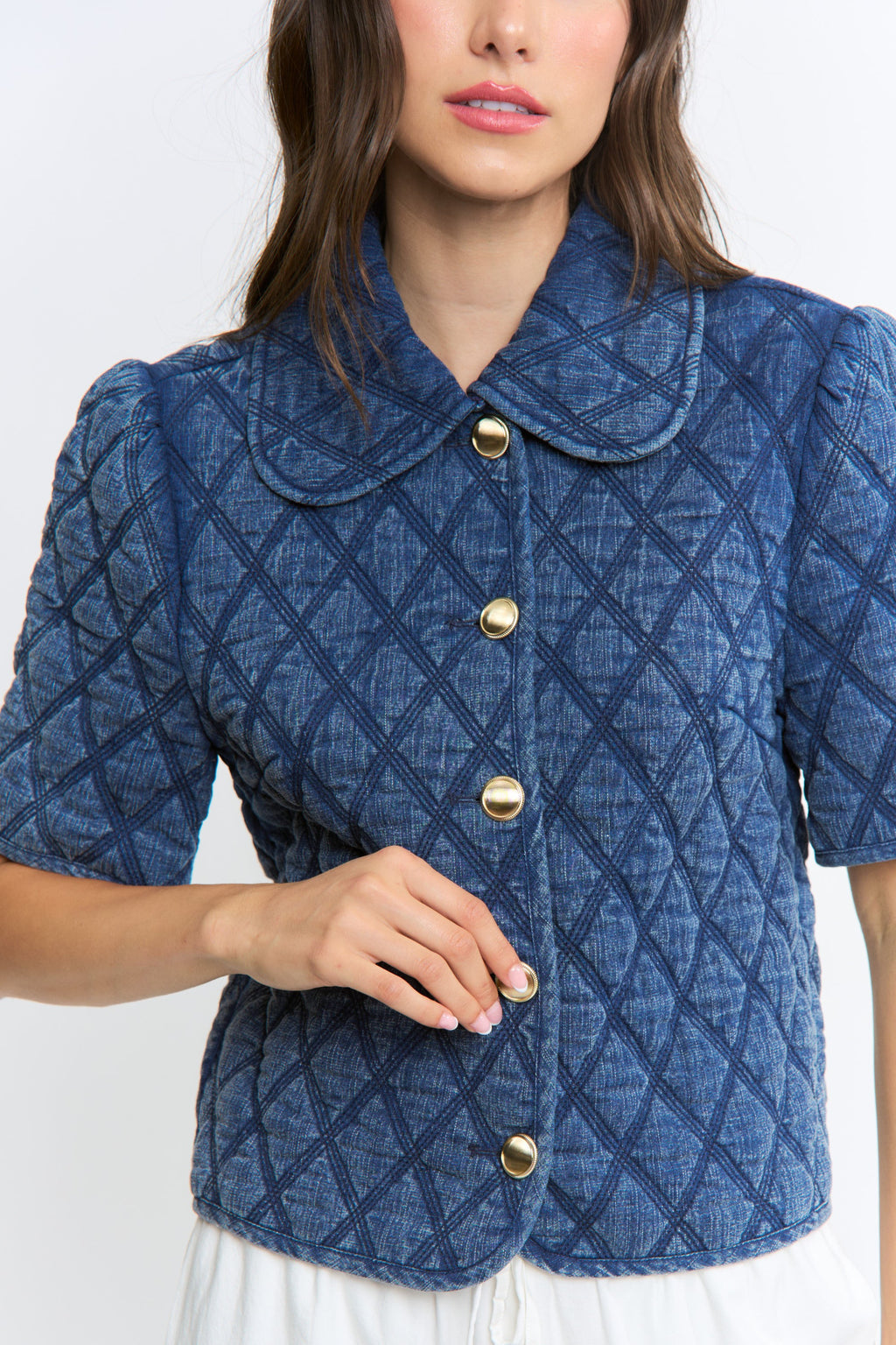 Short Sleeve Quilted To Perfection Denim Jacket Medium Wash