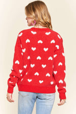 Reba Heart Print Fuzzy Sweater Red