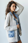 Waitlist 12/28 • Clarissa Long Sleeve Cable Knit Denim Trim Shacket Cream