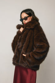 Long Sleeve Faux Fur Jacket Brown
