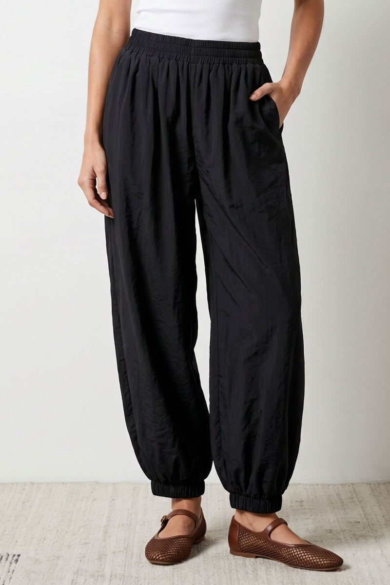 High Waist Pull On Baggy Balloon Pants Black