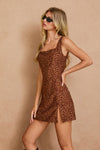  Sleeveless Animal Print Mini Dress Mocha