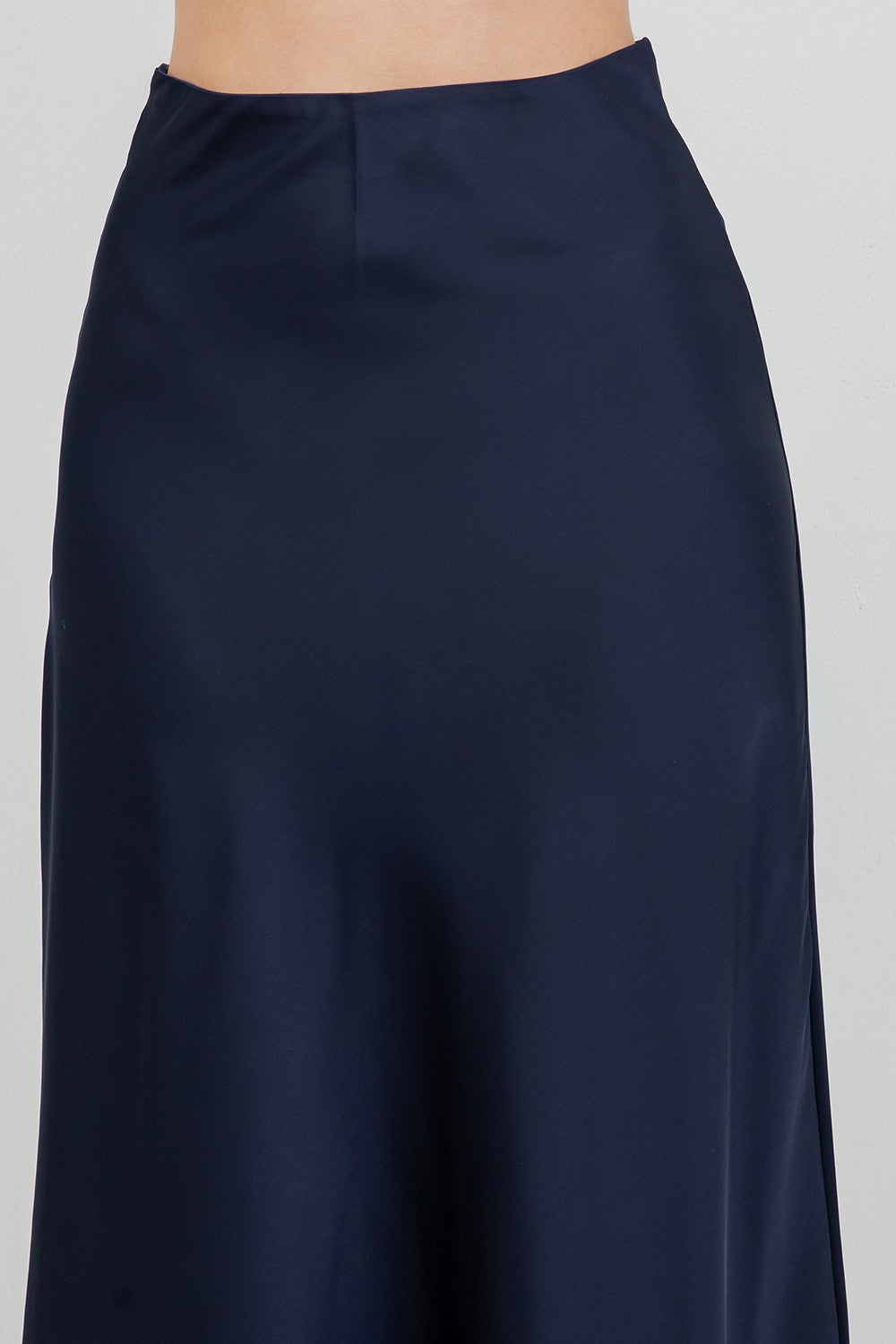 High Waist Satin Maxi Skirt Navy