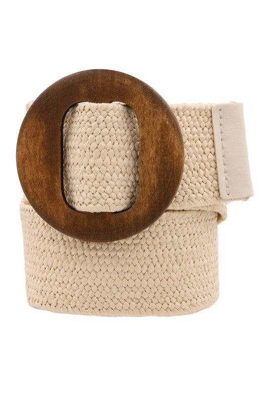 Wooden Circle Straw Waist Belt Ivory