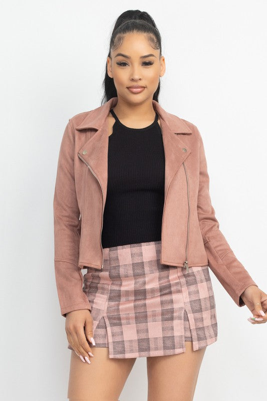 Vegan Suede Moto Jacket Rose
