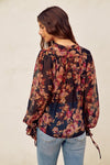 Long Sleeve Floral Print Top Black