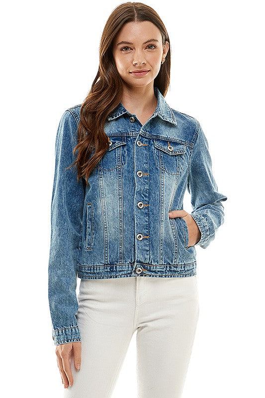 Long Sleeve Denim Jacket Dark Wash