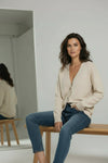 Long Sleeve Button Down Cardigan Beige