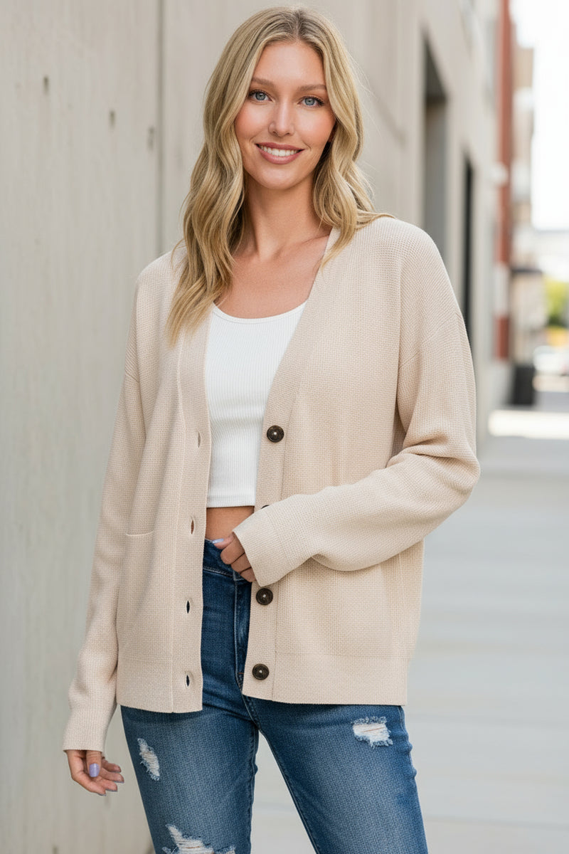 Lucy Long Sleeve Button Down Cardigan Beige