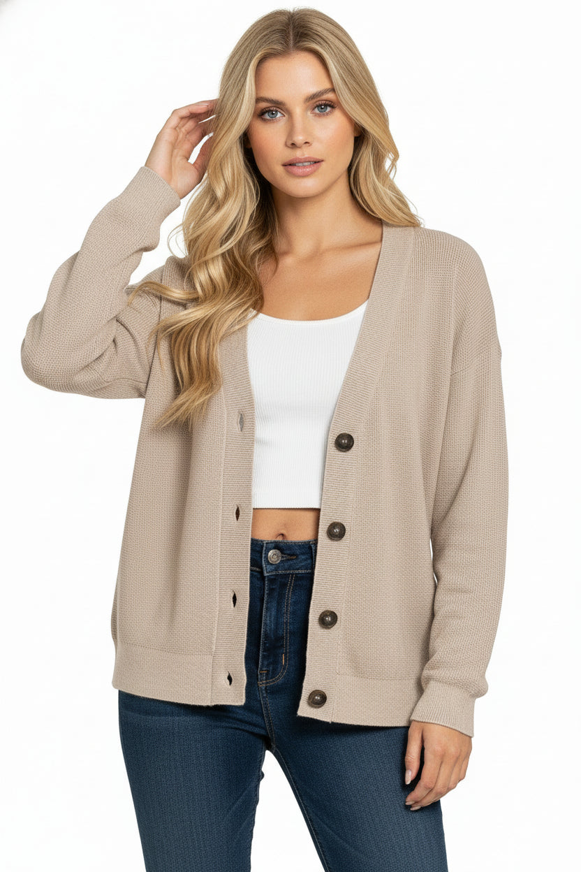 Long Sleeve Button Down Cardigan Mocha