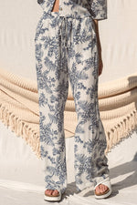 Short Sleeve Top And Floral Print Pants Set Navy