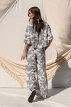 Short Sleeve Top And Floral Print Pants Set NavyShort Sleeve Top And Floral Print Pants Set Navy