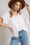 Short Sleeve Button Down Top White