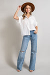 Short Sleeve Button Down Top White