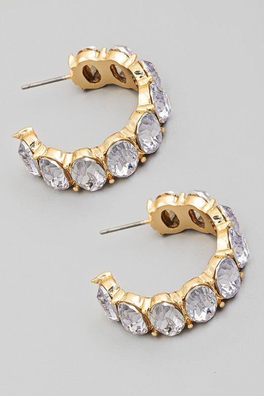 Rhinestone Hoop Earrings Gold