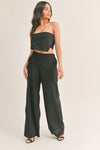 Strapless Tube Top And Pants Set Black