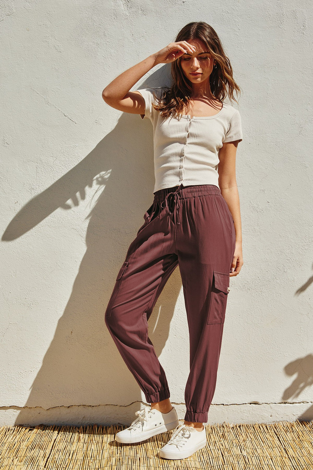 Wren High Waist Cargo Jogger Pants Mauve