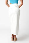 High Waist Denim Midi Skirt White